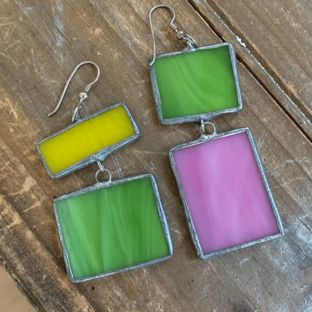 One of a kind Handmade Stained Glass Earrings
